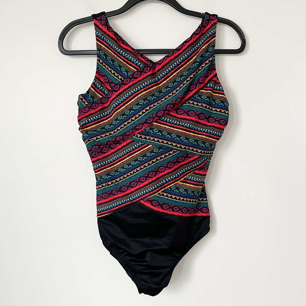 Miraclesuit Raya De Sol Brio One Piece Slimming Swimsuit Womens 14 Black Mutli - Picture 2 of 11
